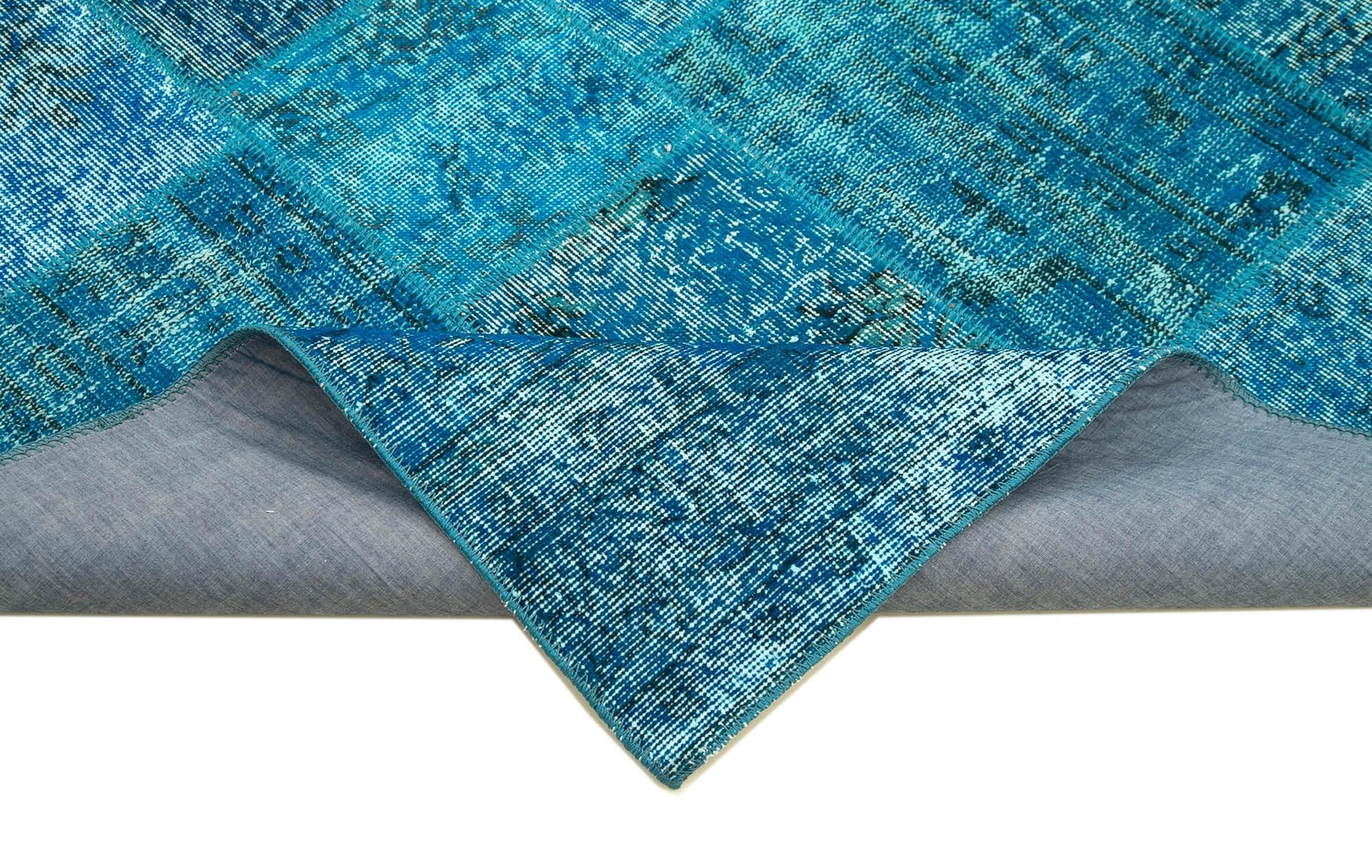 Kırk Yama Mavi Patchwork Pamuk Yün El Dokuma Halısı 200x298 Agacan