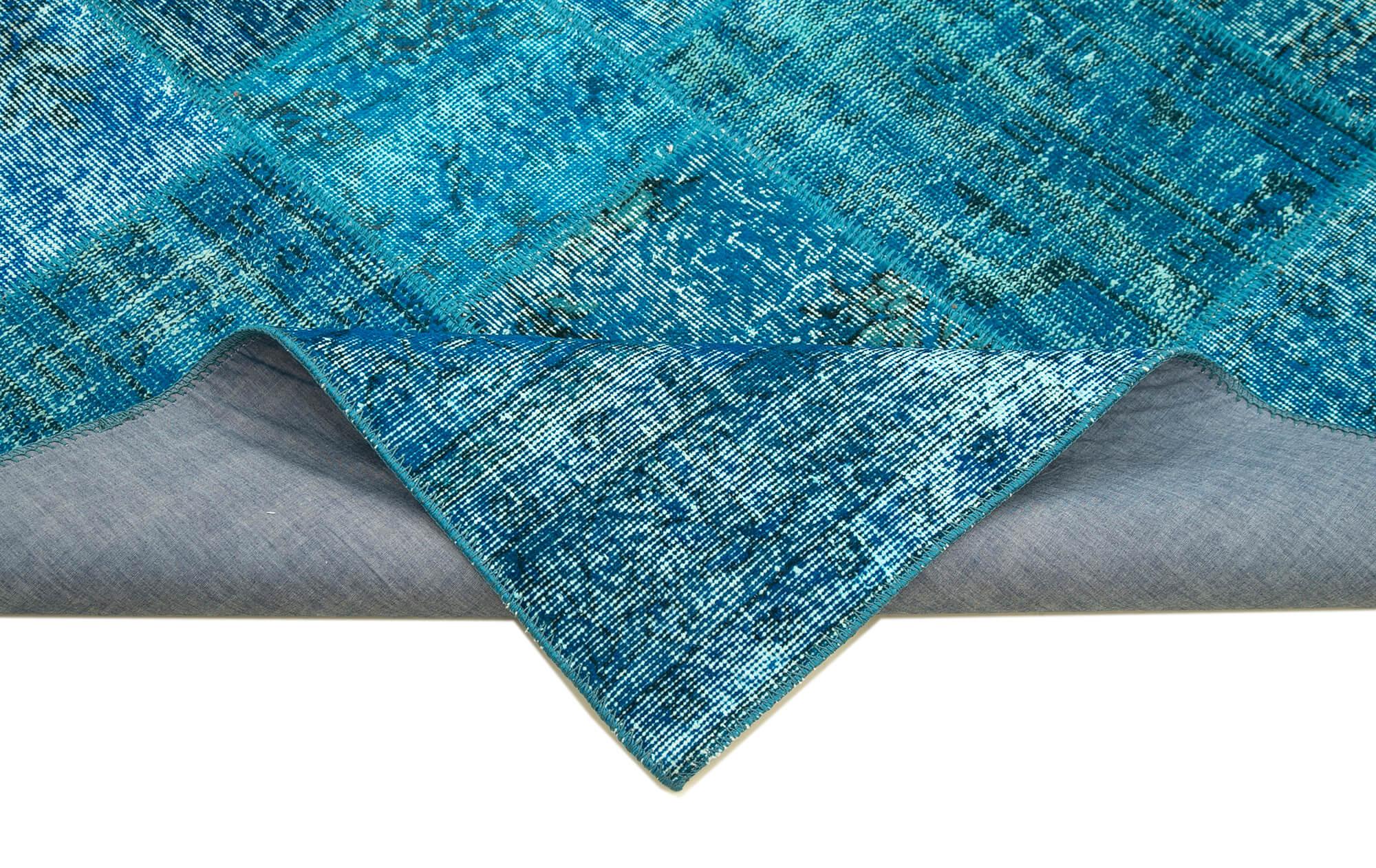 Kırk Yama Mavi Patchwork Pamuk Yün El Dokuma Halısı 200x298 Agacan