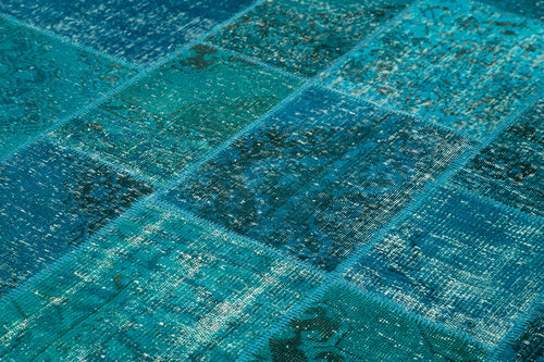 Kırk Yama Mavi Patchwork Pamuk Yün El Dokuma Halısı 200x298 Agacan