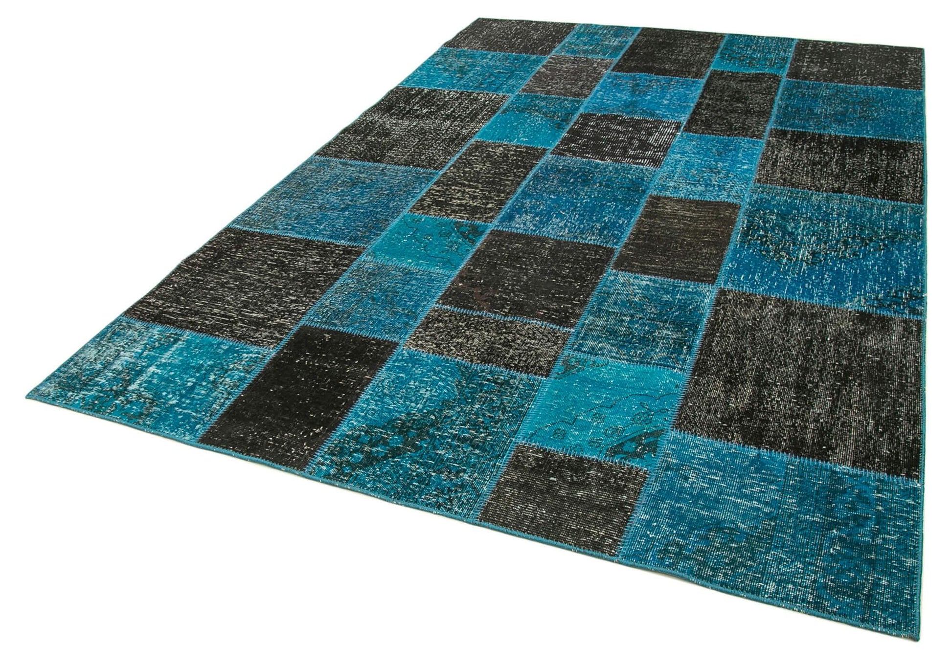 Kırk Yama Siyah Patchwork Pamuk Yün El Dokuma Halısı 200x297 Agacan