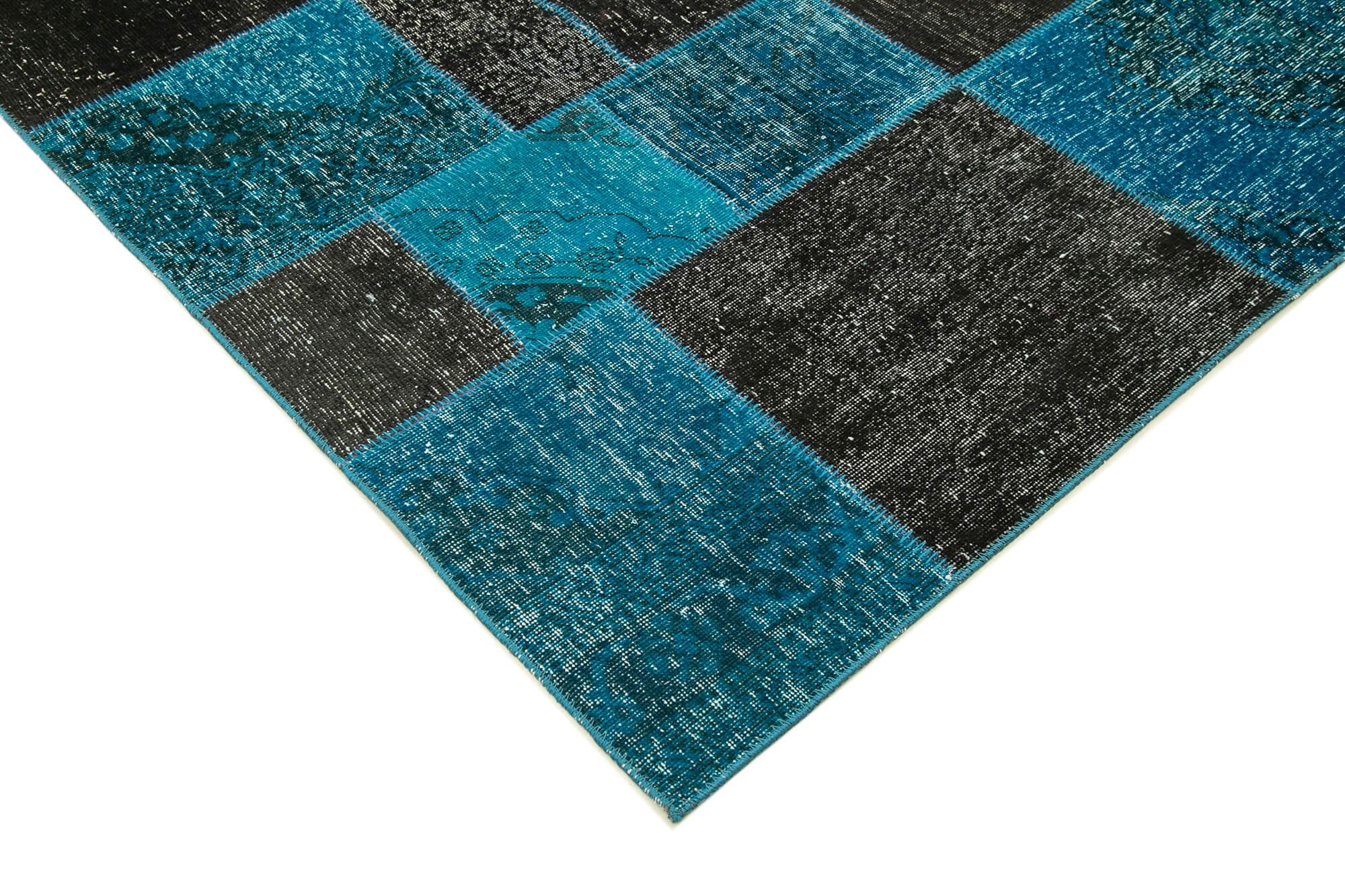 Kırk Yama Siyah Patchwork Pamuk Yün El Dokuma Halısı 200x297 Agacan