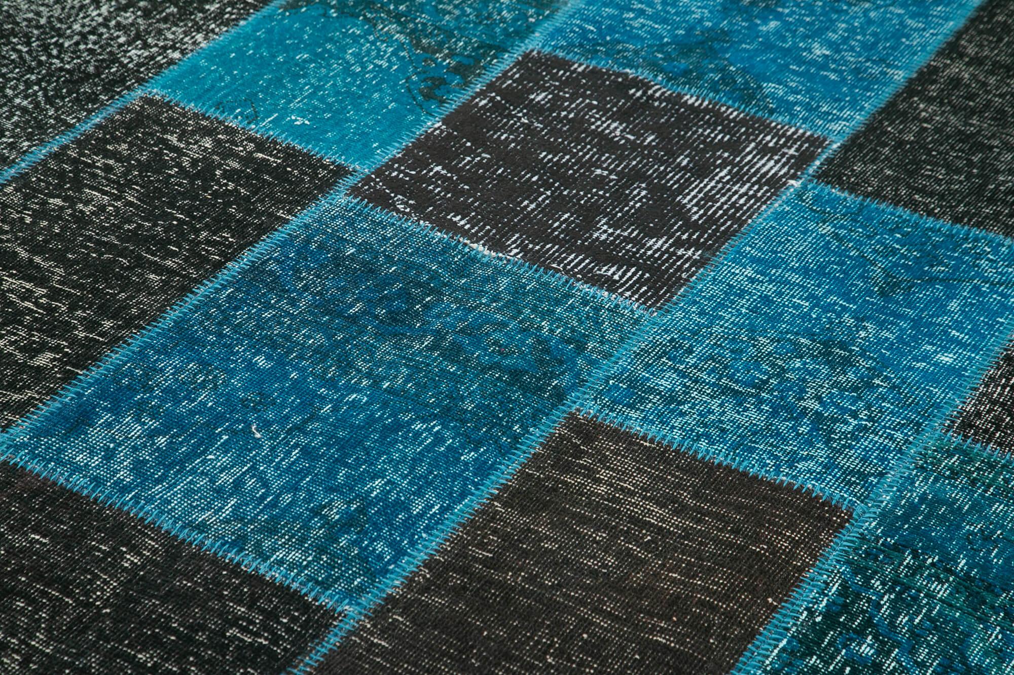 Kırk Yama Siyah Patchwork Pamuk Yün El Dokuma Halısı 200x297 Agacan