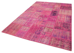 Kırk Yama Pembe Patchwork Pamuk Yün El Dokuma Halısı 202x298 Agacan