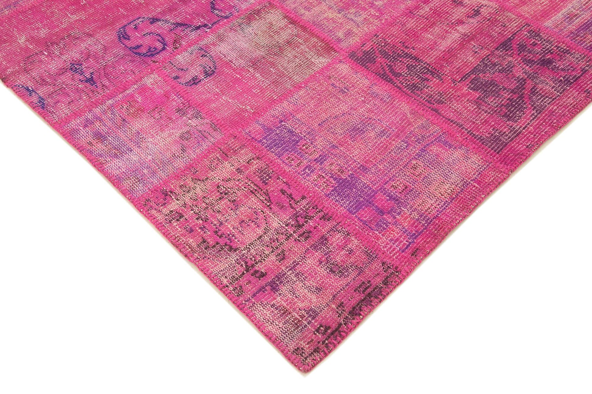 Kırk Yama Pembe Patchwork Pamuk Yün El Dokuma Halısı 202x298 Agacan