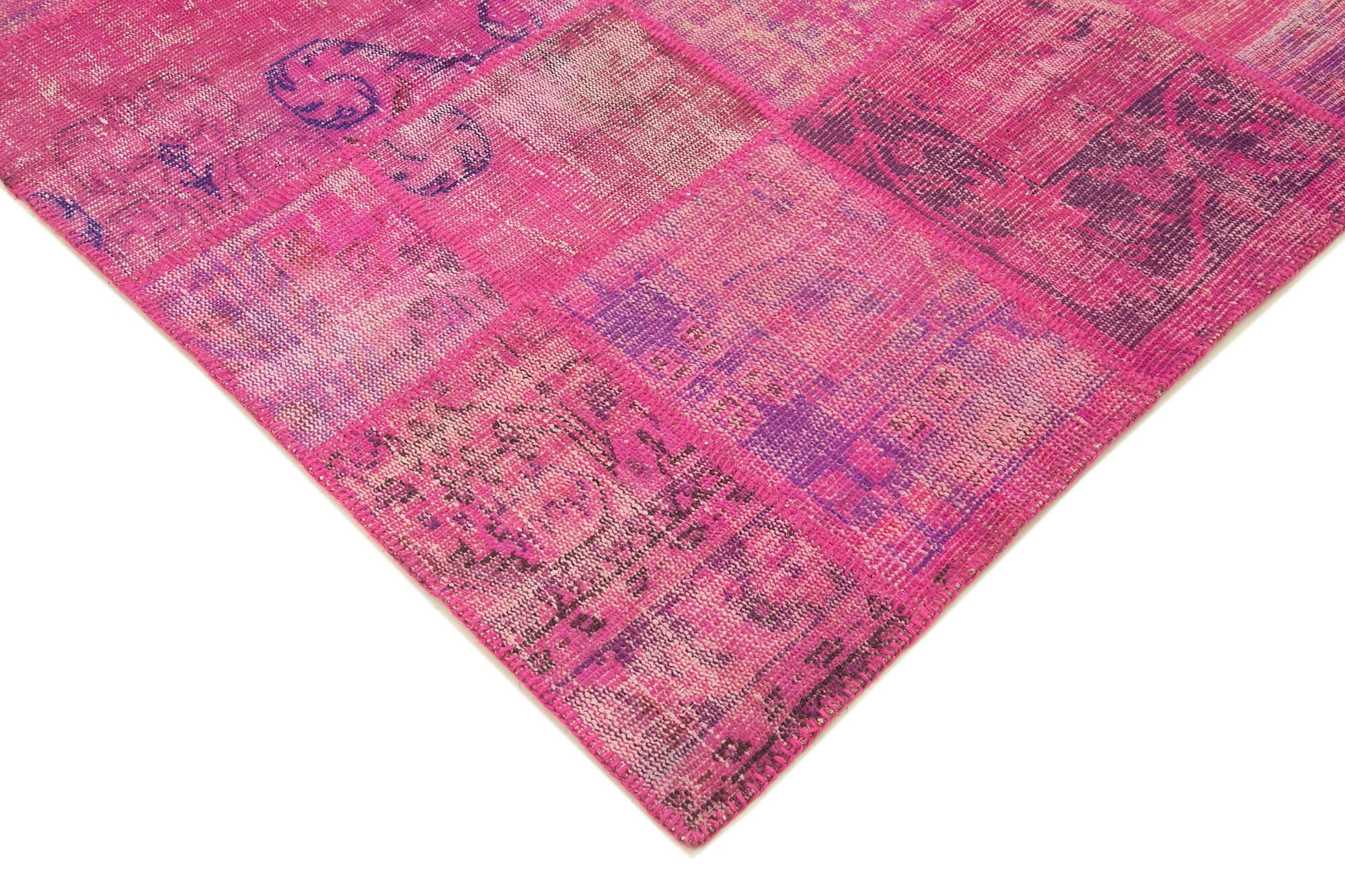 Kırk Yama Pembe Patchwork Pamuk Yün El Dokuma Halısı 202x298 Agacan