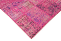 Kırk Yama Pembe Patchwork Pamuk Yün El Dokuma Halısı 202x298 Agacan