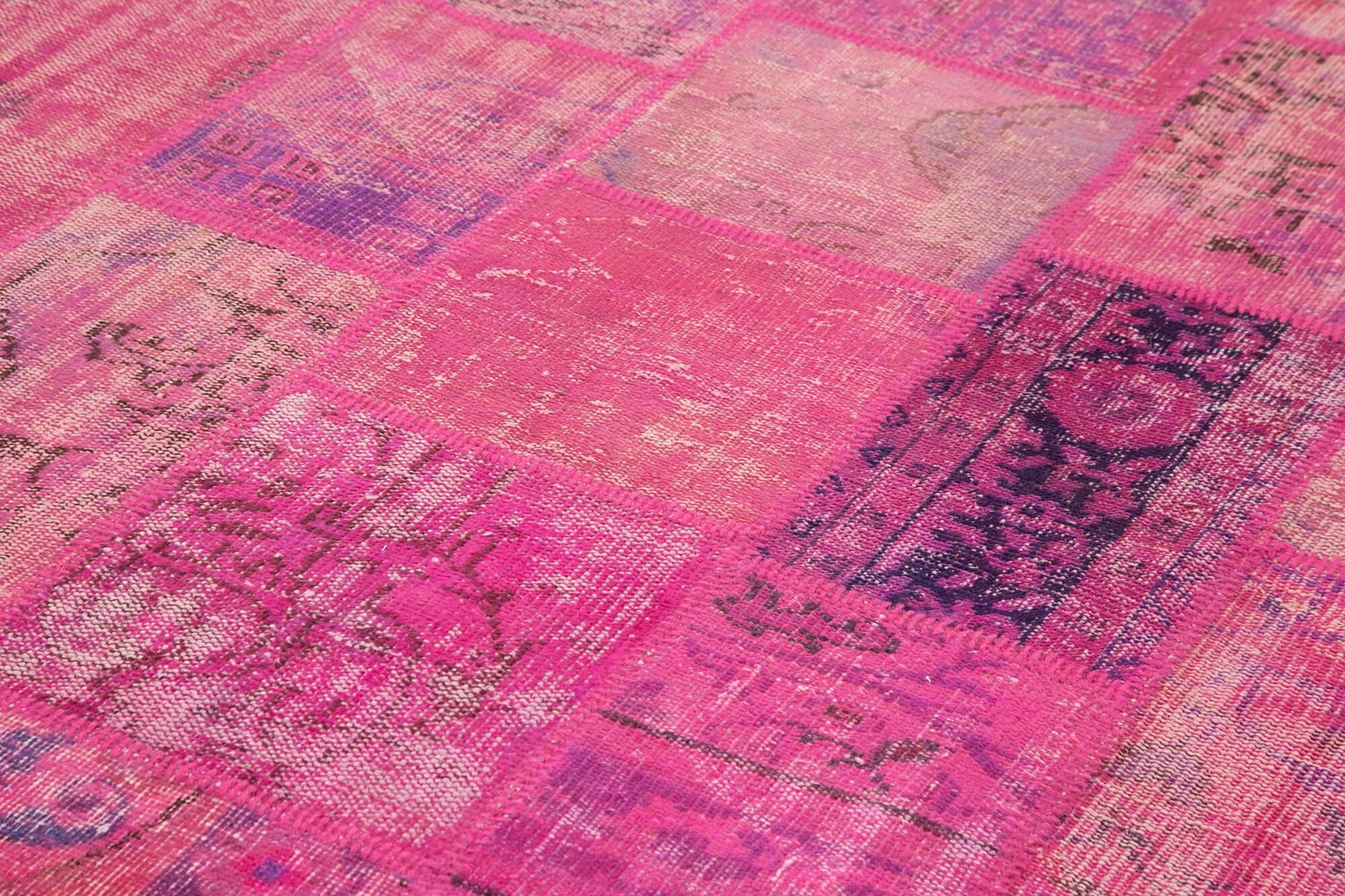 Kırk Yama Pembe Patchwork Pamuk Yün El Dokuma Halısı 202x298 Agacan