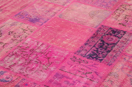 Kırk Yama Pembe Patchwork Pamuk Yün El Dokuma Halısı 202x298 Agacan