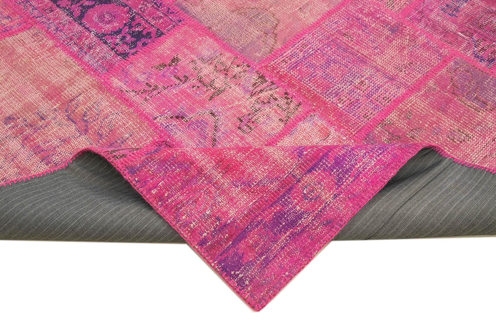 Kırk Yama Pembe Patchwork Pamuk Yün El Dokuma Halısı 202x298 Agacan