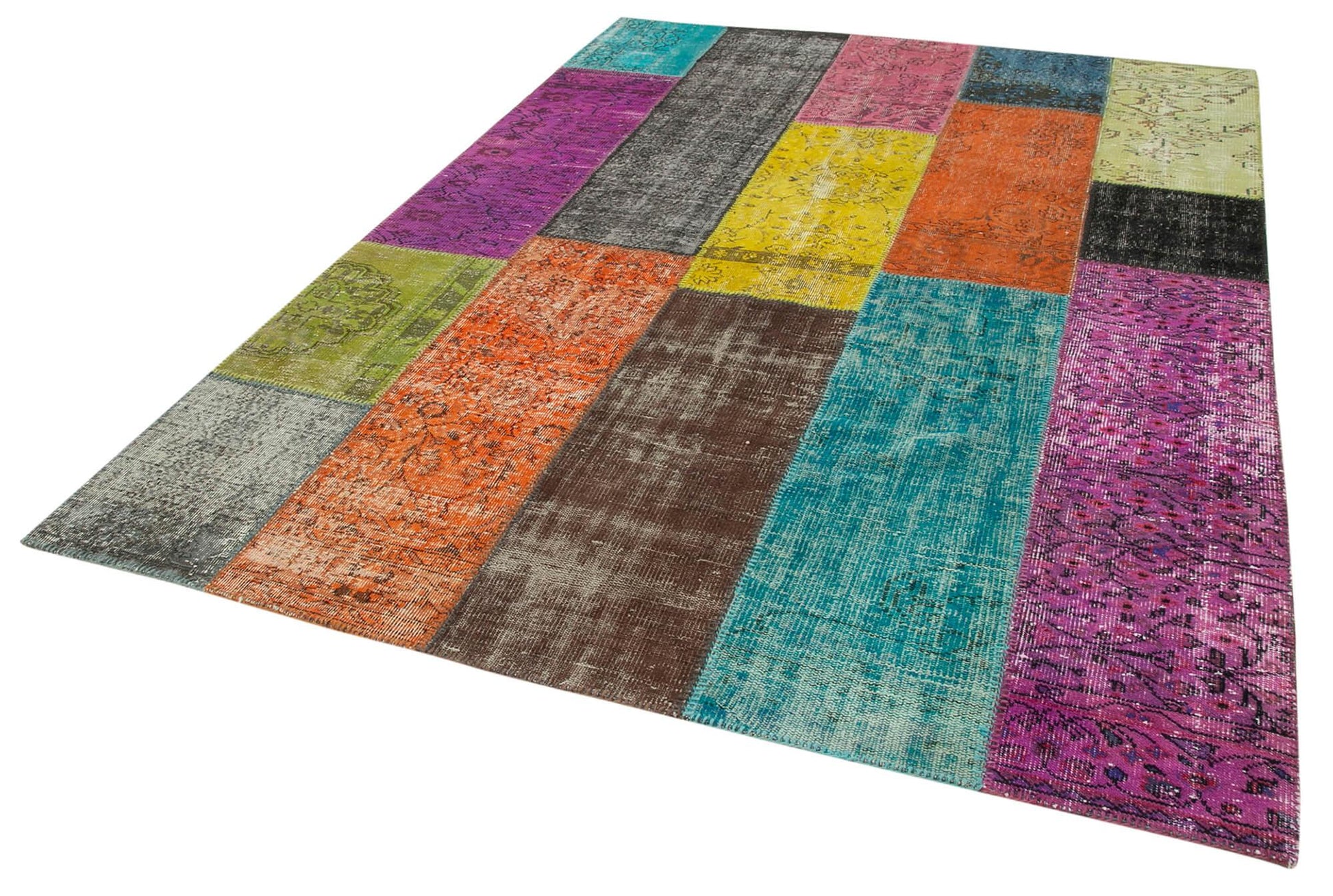 Kırk Yama Pembe Patchwork Pamuk Yün El Dokuma Halısı 202x276 Agacan