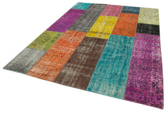 Kırk Yama Pembe Patchwork Pamuk Yün El Dokuma Halısı 202x276 Agacan