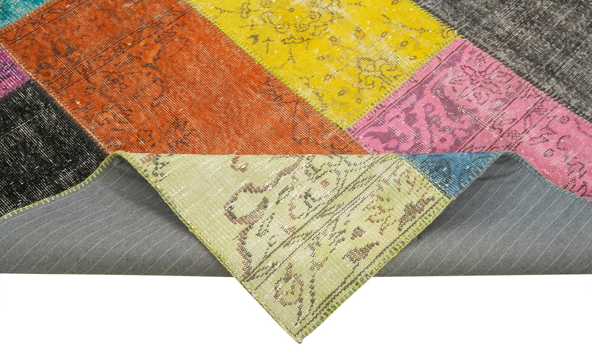 Kırk Yama Pembe Patchwork Pamuk Yün El Dokuma Halısı 202x276 Agacan