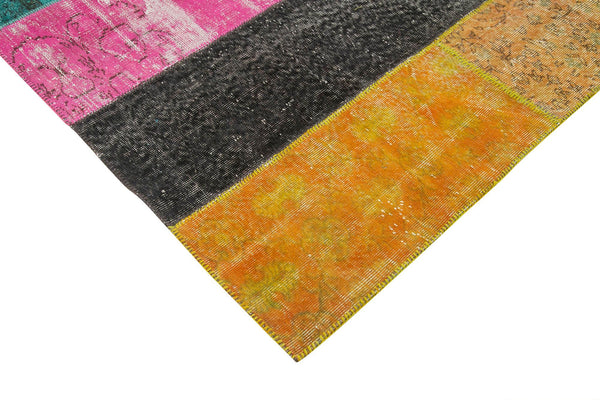 Kırk Yama Pembe Patchwork Pamuk Yün El Dokuma Halısı 206x267 Agacan