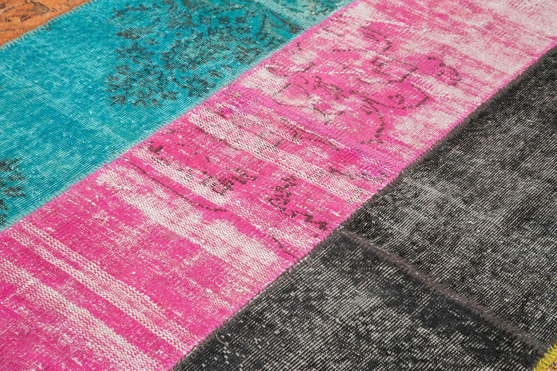 Kırk Yama Pembe Patchwork Pamuk Yün El Dokuma Halısı 206x267 Agacan