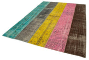 Kırk Yama Pembe Patchwork Pamuk Yün El Dokuma Halısı 202x278 Agacan