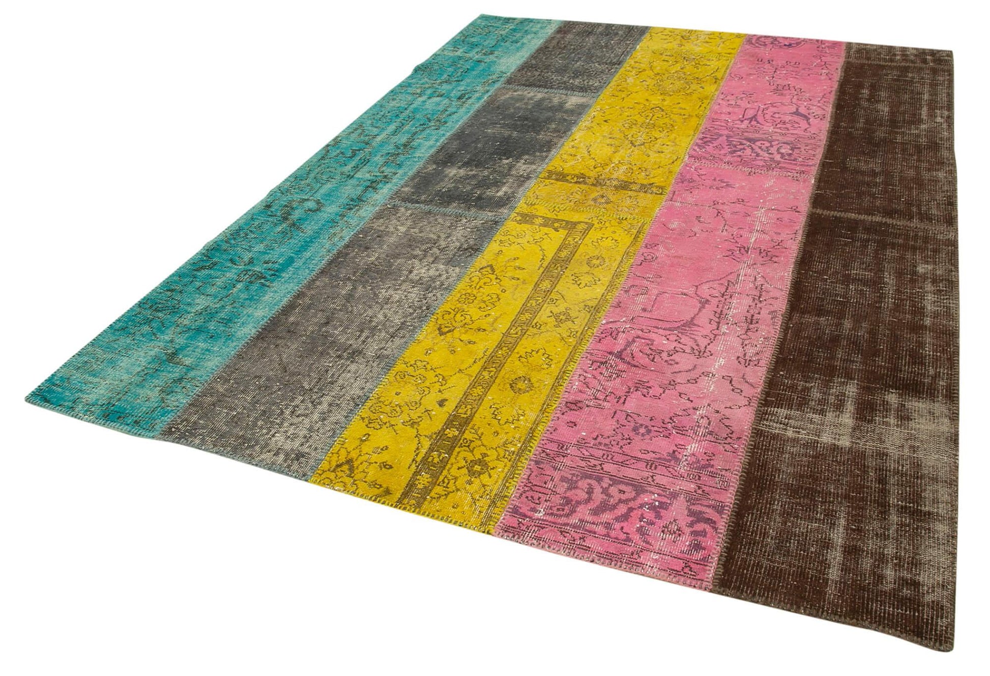 Kırk Yama Pembe Patchwork Pamuk Yün El Dokuma Halısı 202x278 Agacan