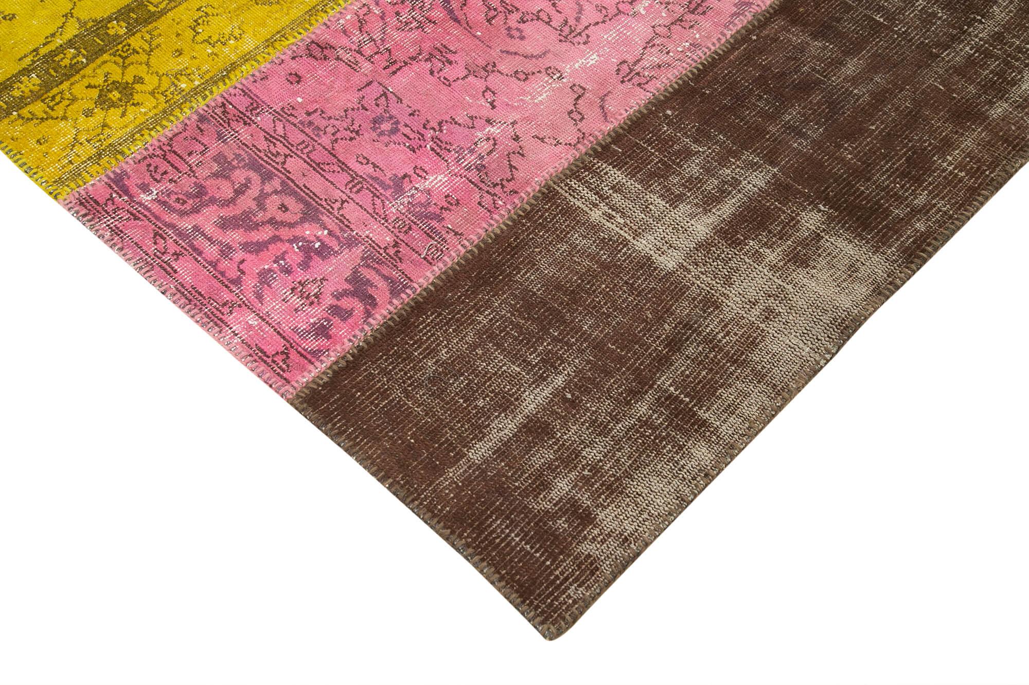Kırk Yama Pembe Patchwork Pamuk Yün El Dokuma Halısı 202x278 Agacan