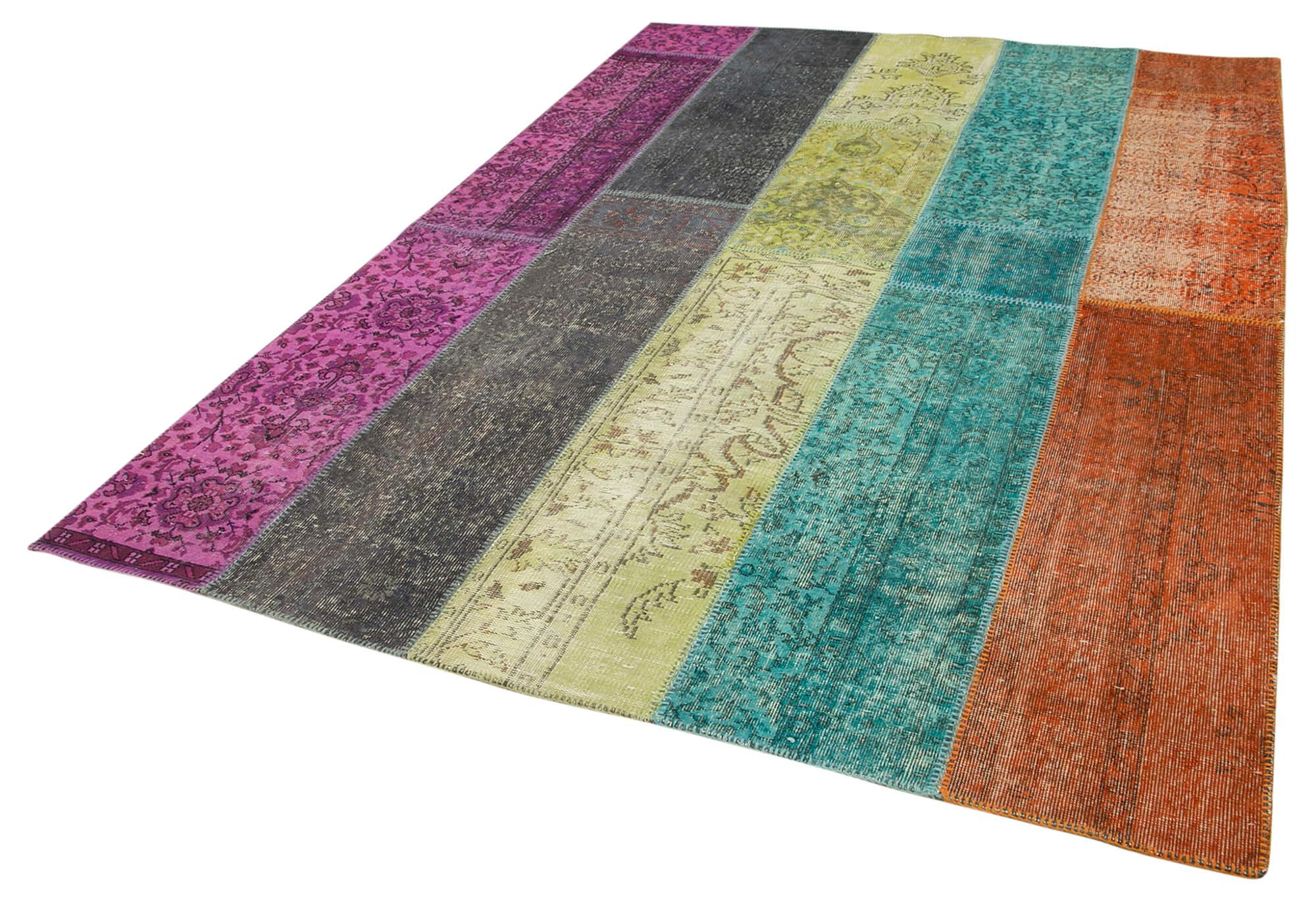 Kırk Yama Pembe Patchwork Pamuk Yün El Dokuma Halısı 205x290 Agacan