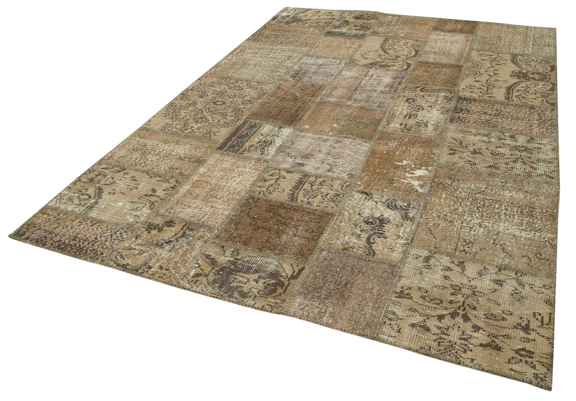 Kırk Yama Kahverengi Patchwork Pamuk Yün El Dokuma Halısı 201x301 Agacan