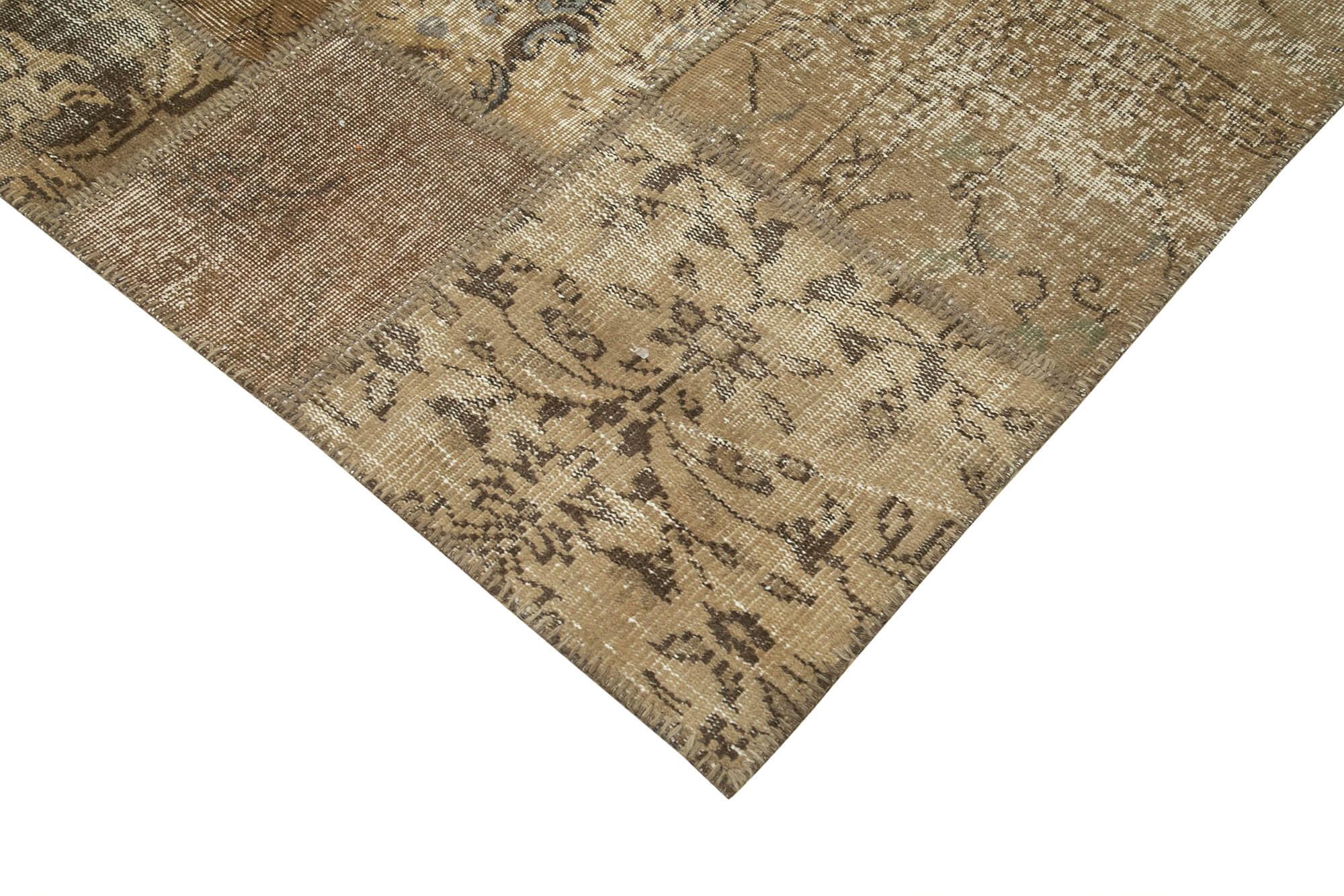 Kırk Yama Kahverengi Patchwork Pamuk Yün El Dokuma Halısı 201x301 Agacan