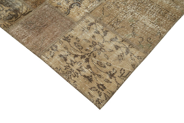 Kırk Yama Kahverengi Patchwork Pamuk Yün El Dokuma Halısı 201x301 Agacan