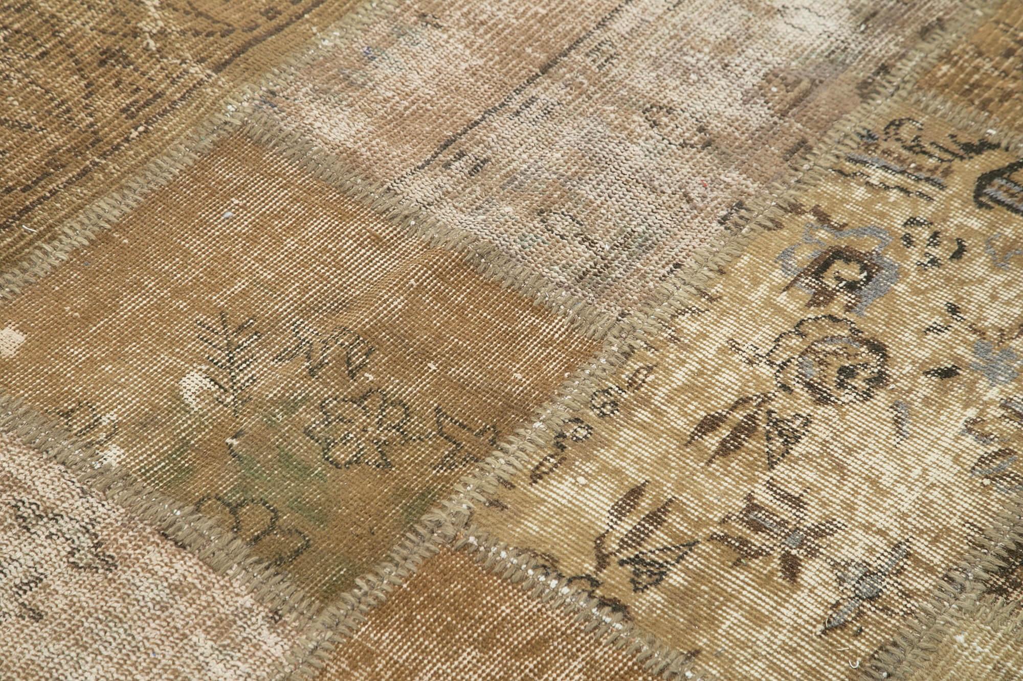 Kırk Yama Kahverengi Patchwork Pamuk Yün El Dokuma Halısı 201x301 Agacan