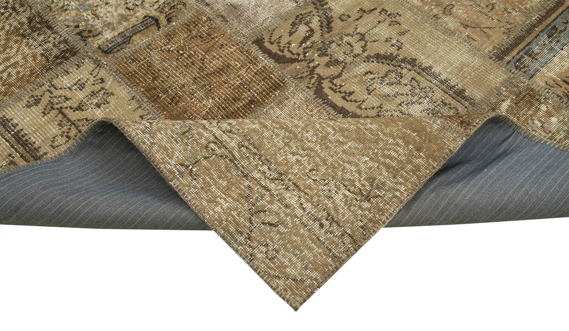 Kırk Yama Kahverengi Patchwork Pamuk Yün El Dokuma Halısı 201x301 Agacan
