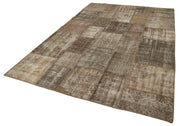 Kırk Yama Kahverengi Patchwork Pamuk Yün El Dokuma Halısı 203x303 Agacan