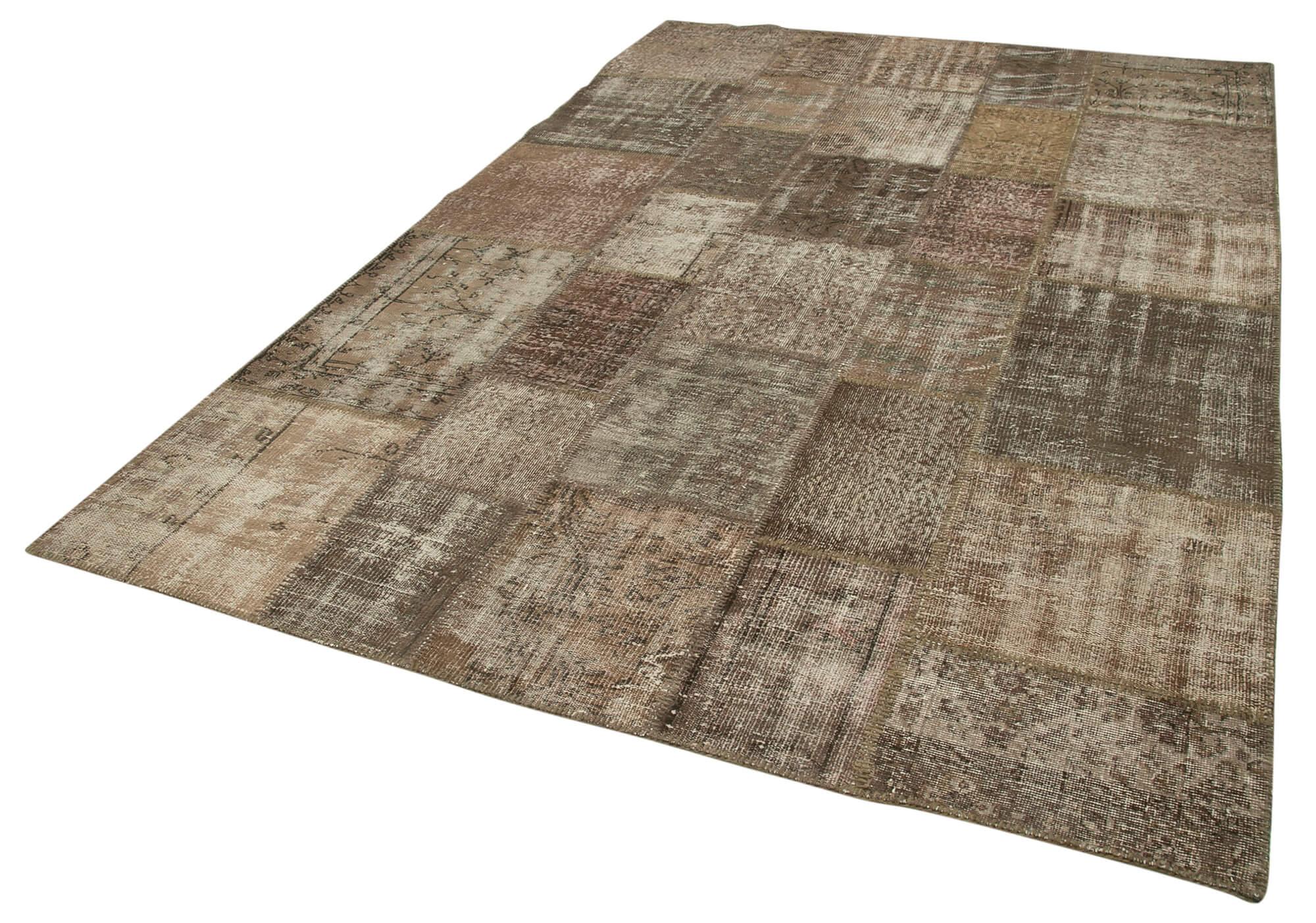 Kırk Yama Kahverengi Patchwork Pamuk Yün El Dokuma Halısı 203x303 Agacan