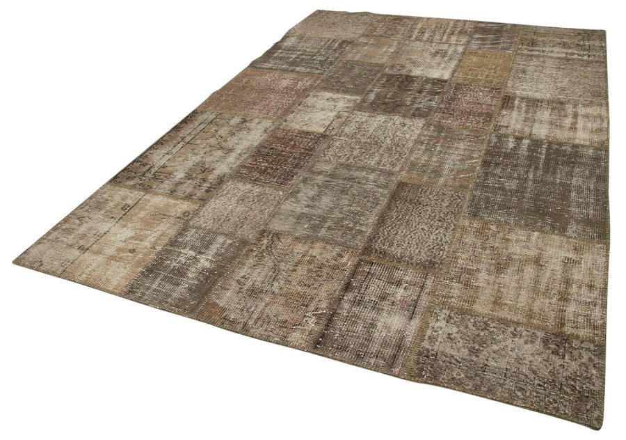 Kırk Yama Kahverengi Patchwork Pamuk Yün El Dokuma Halısı 203x303 Agacan