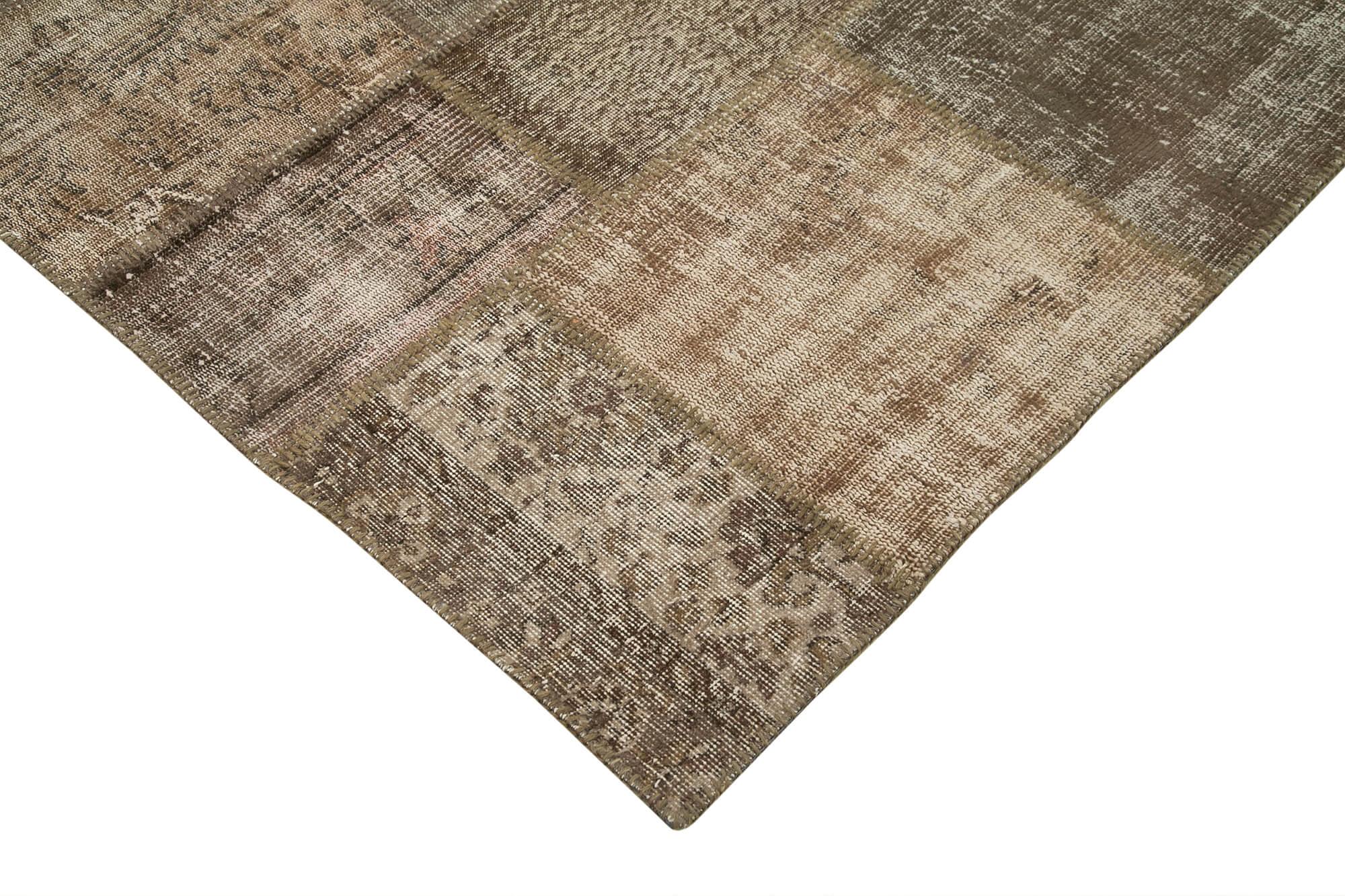 Kırk Yama Kahverengi Patchwork Pamuk Yün El Dokuma Halısı 203x303 Agacan