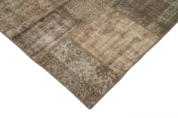 Kırk Yama Kahverengi Patchwork Pamuk Yün El Dokuma Halısı 203x303 Agacan
