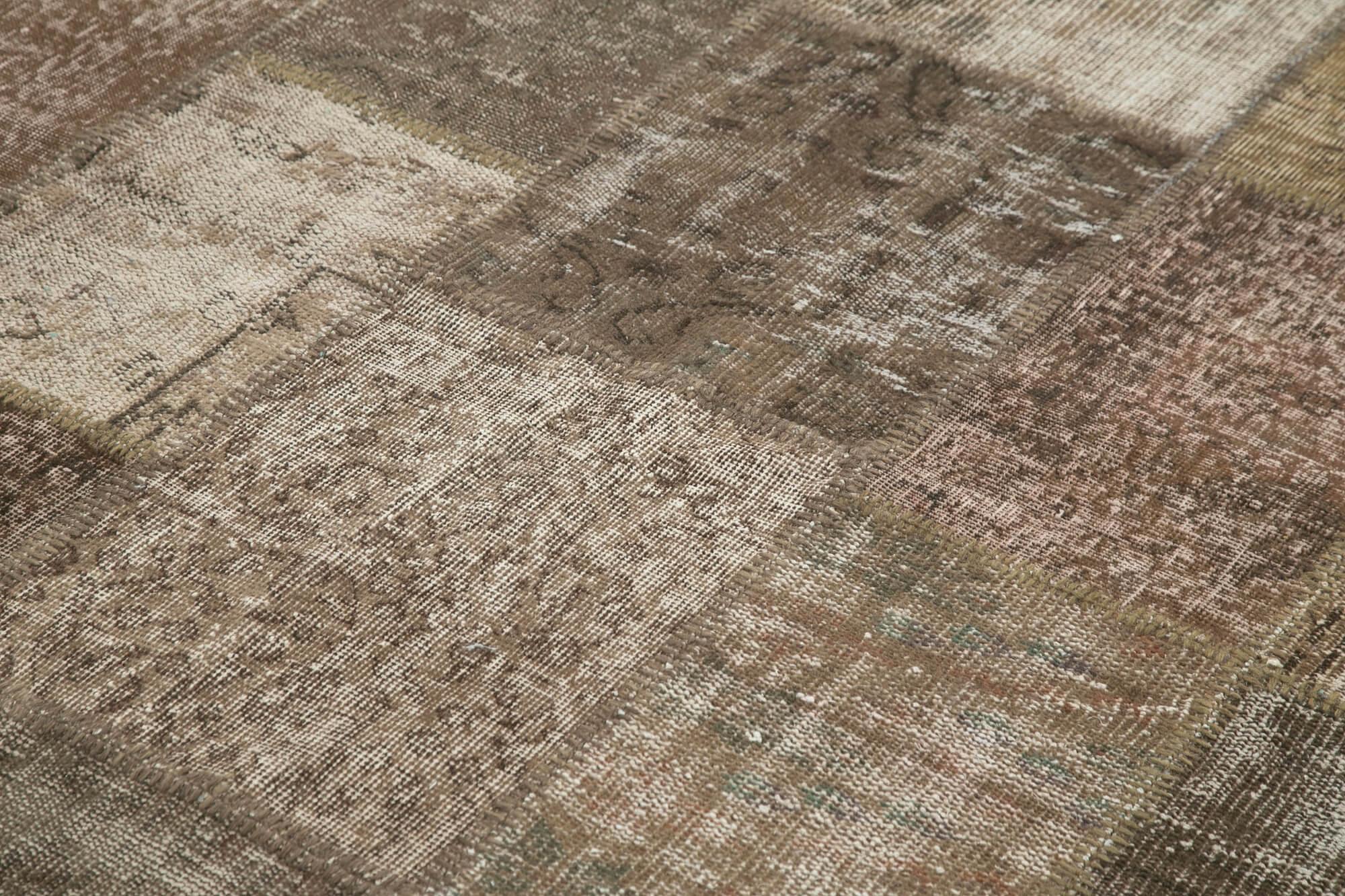 Kırk Yama Kahverengi Patchwork Pamuk Yün El Dokuma Halısı 203x303 Agacan
