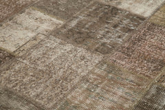 Kırk Yama Kahverengi Patchwork Pamuk Yün El Dokuma Halısı 203x303 Agacan