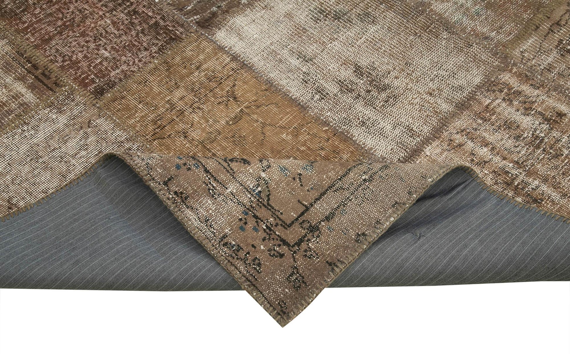 Kırk Yama Kahverengi Patchwork Pamuk Yün El Dokuma Halısı 203x303 Agacan