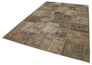 Kırk Yama Kahverengi Patchwork Pamuk Yün El Dokuma Halısı 202x303 Agacan
