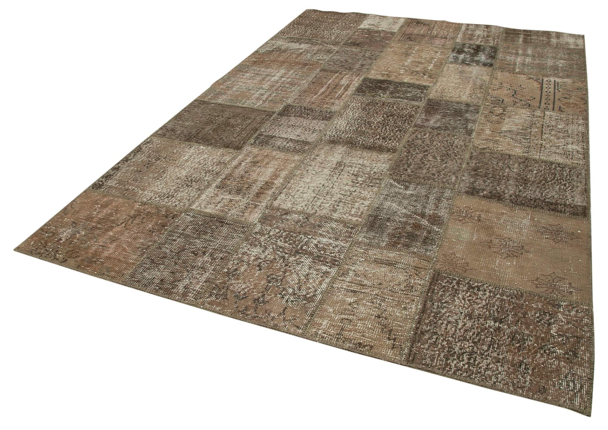 Kırk Yama Kahverengi Patchwork Pamuk Yün El Dokuma Halısı 202x303 Agacan