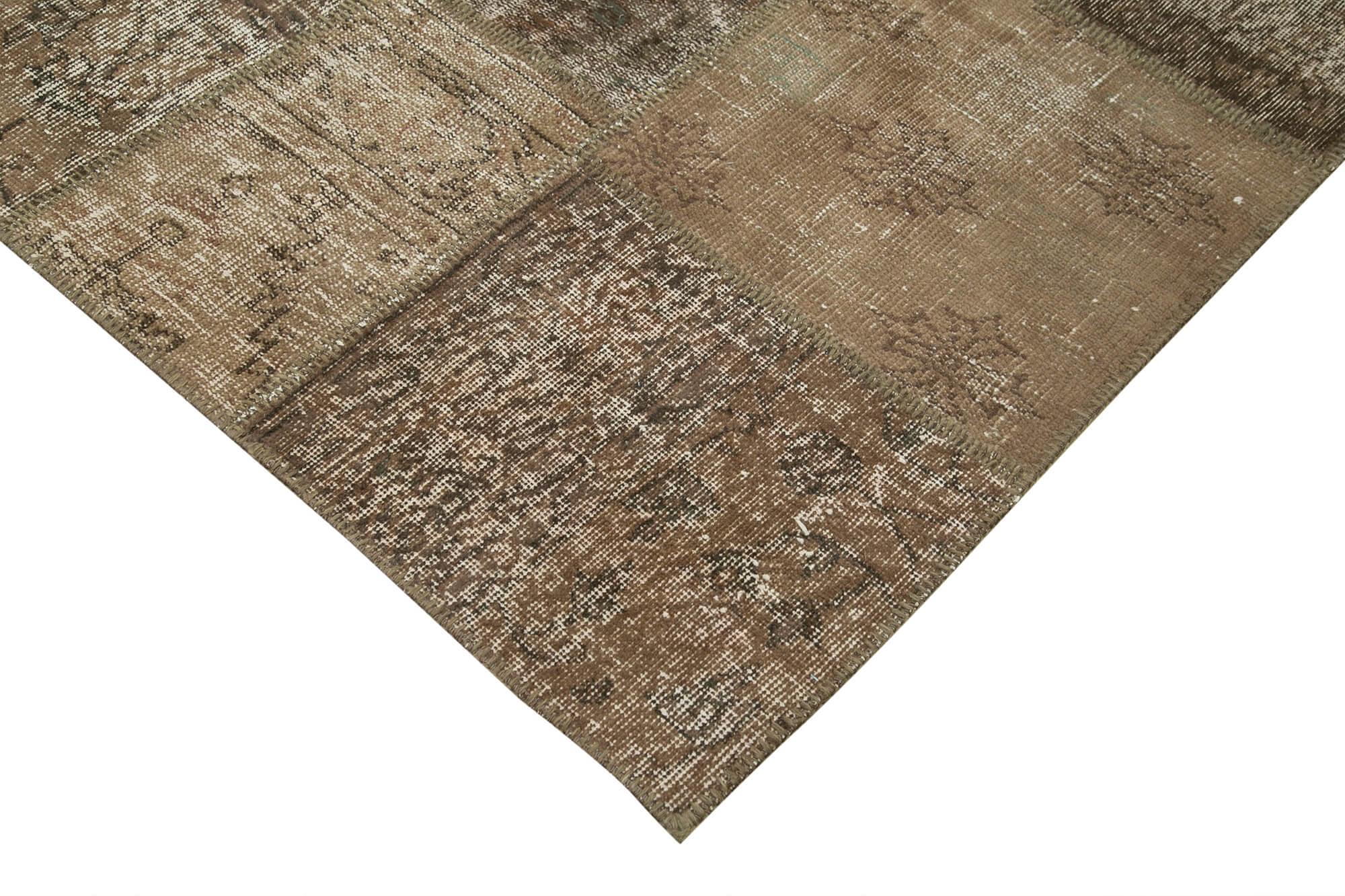 Kırk Yama Kahverengi Patchwork Pamuk Yün El Dokuma Halısı 202x303 Agacan