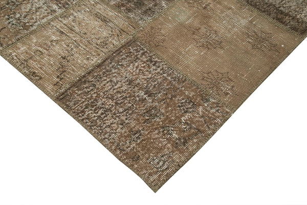 Kırk Yama Kahverengi Patchwork Pamuk Yün El Dokuma Halısı 202x303 Agacan