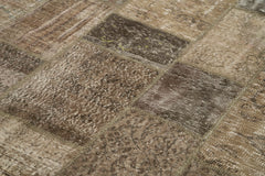 Kırk Yama Kahverengi Patchwork Pamuk Yün El Dokuma Halısı 202x303 Agacan