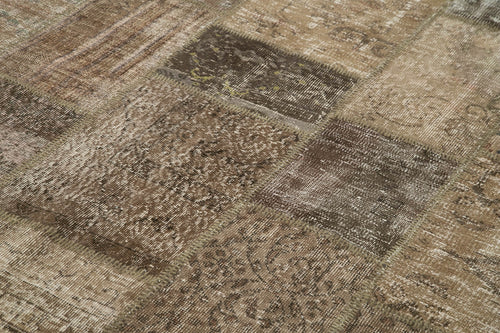 Kırk Yama Kahverengi Patchwork Pamuk Yün El Dokuma Halısı 202x303 Agacan