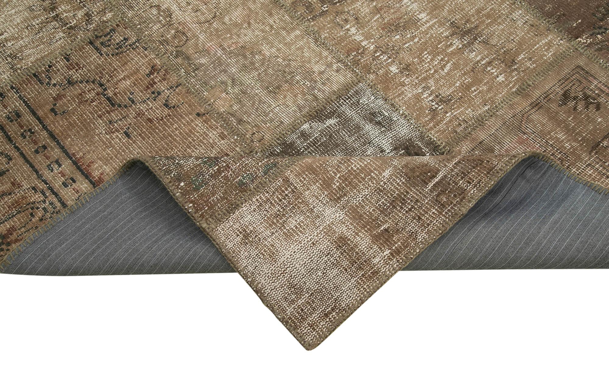 Kırk Yama Kahverengi Patchwork Pamuk Yün El Dokuma Halısı 202x303 Agacan