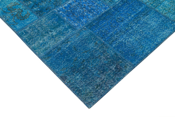 Kırk Yama Mavi Patchwork Pamuk Yün El Dokuma Halısı 206x298 Agacan