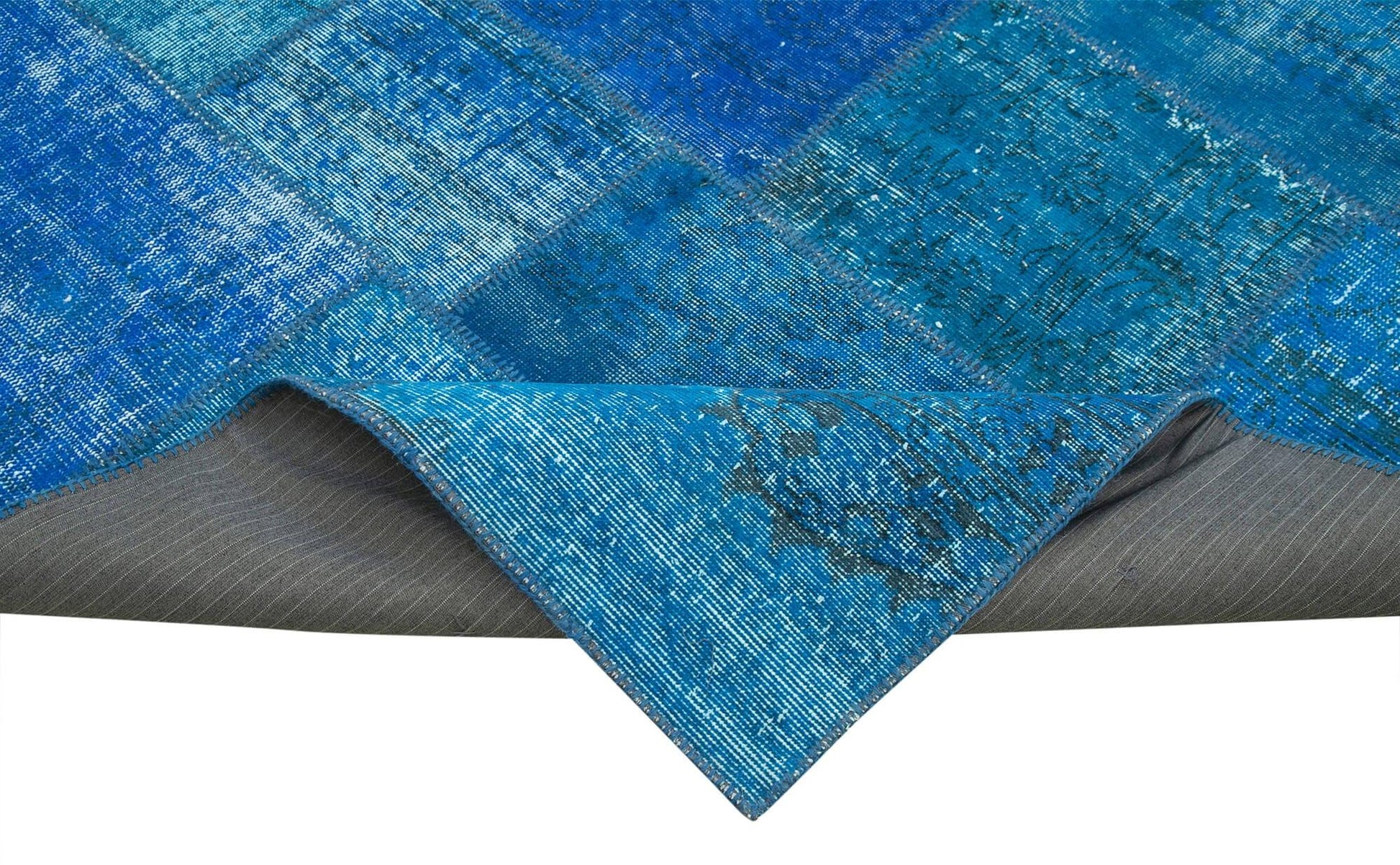Kırk Yama Mavi Patchwork Pamuk Yün El Dokuma Halısı 206x298 Agacan