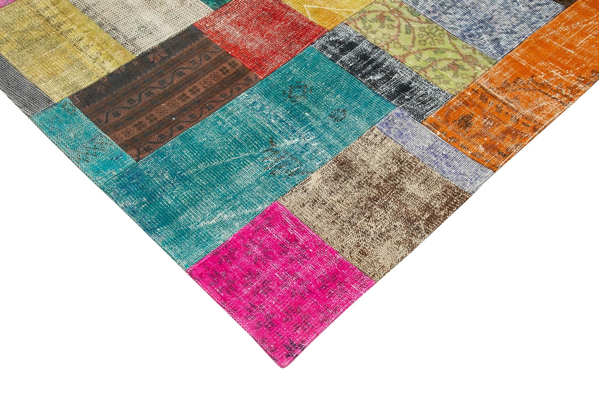 Kırk Yama Pembe Patchwork Pamuk Yün El Dokuma Halısı 202x302 Agacan