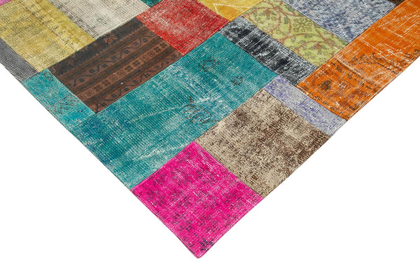 Kırk Yama Pembe Patchwork Pamuk Yün El Dokuma Halısı 202x302 Agacan