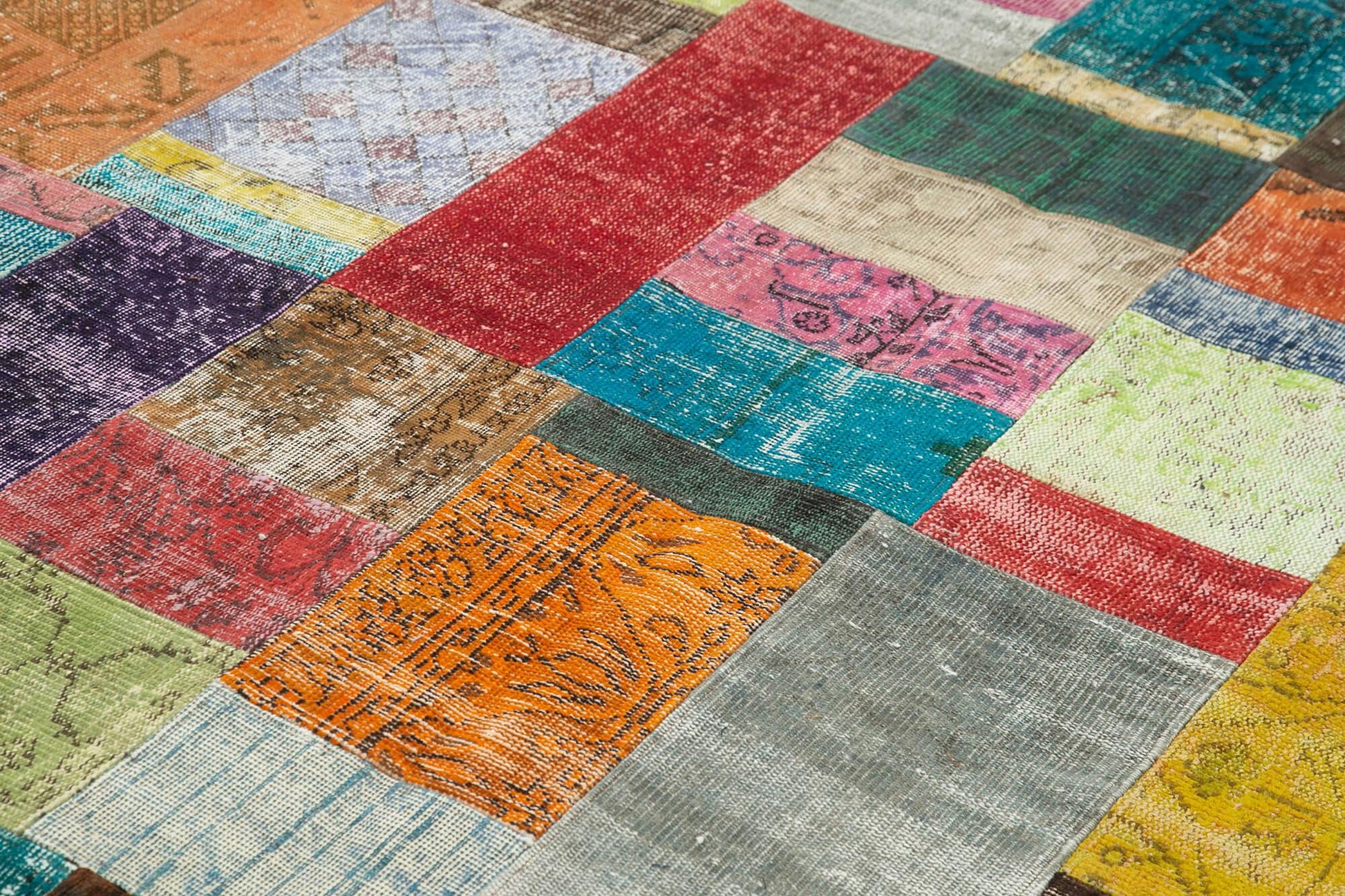 Kırk Yama Pembe Patchwork Pamuk Yün El Dokuma Halısı 202x302 Agacan