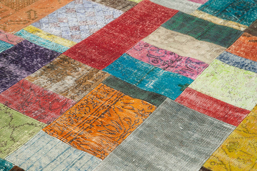 Kırk Yama Pembe Patchwork Pamuk Yün El Dokuma Halısı 202x302 Agacan