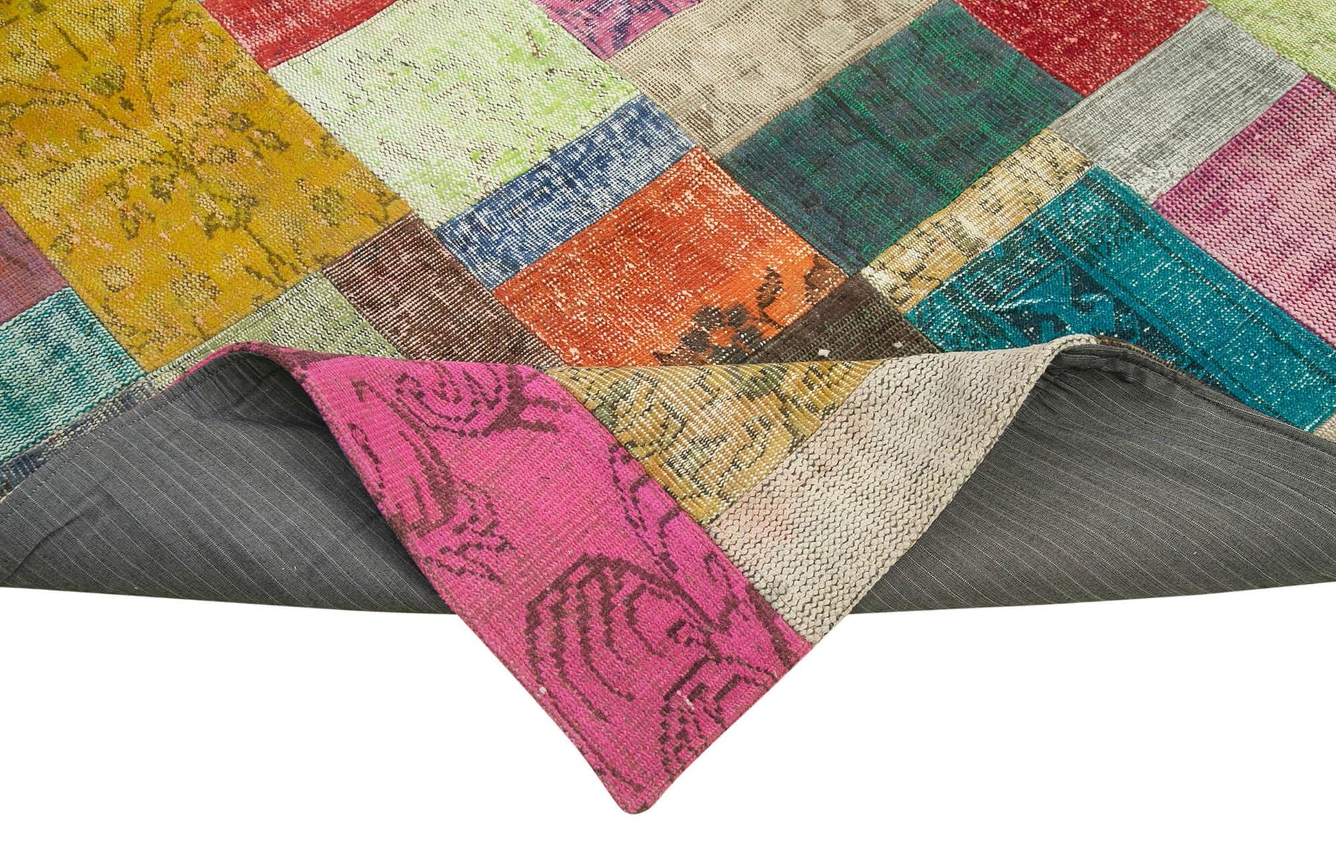 Kırk Yama Pembe Patchwork Pamuk Yün El Dokuma Halısı 202x302 Agacan