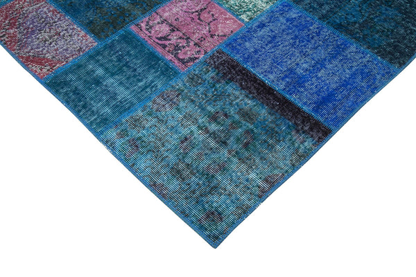 Kırk Yama Mavi Patchwork Pamuk Yün El Dokuma Halısı 202x300 Agacan